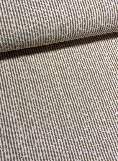 taupe stripes and floral embroidery - viscose mix
