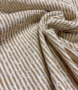 taupe stripes and floral embroidery - viscose mix