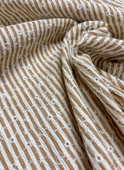 taupe stripes and floral embroidery - viscose mix