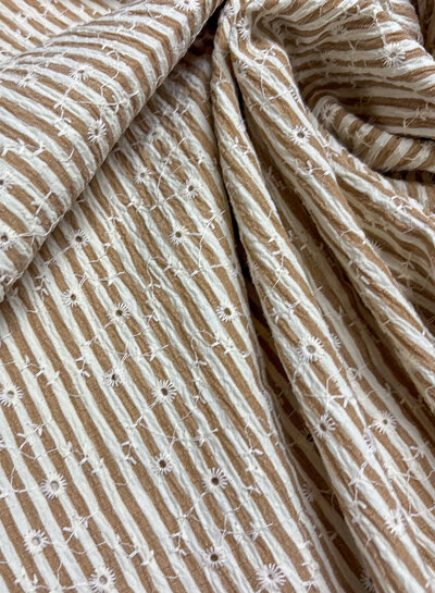 taupe stripes and floral embroidery - viscose mix