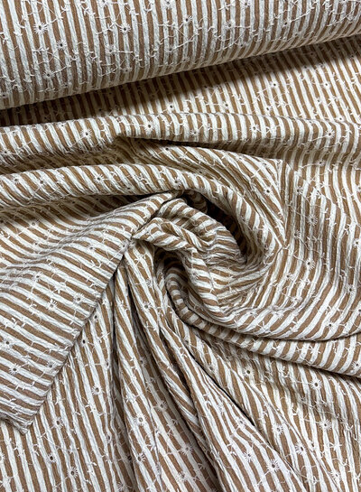 taupe stripes and floral embroidery - viscose mix