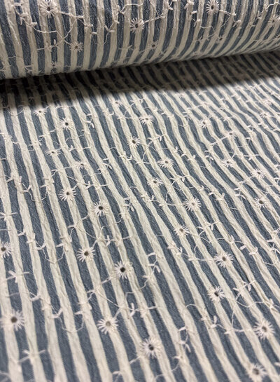 light blue stripes and floral embroidery - viscose mix