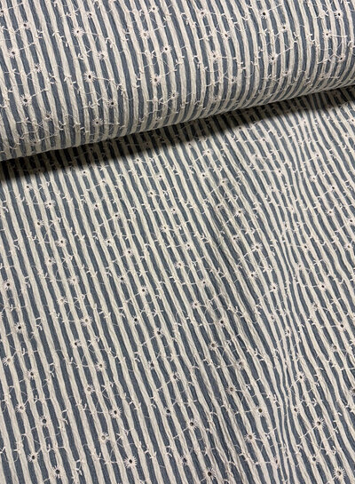 light blue stripes and floral embroidery - viscose mix