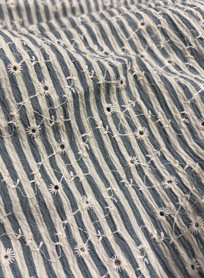 light blue stripes and floral embroidery - viscose mix