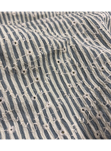 light blue stripes and floral embroidery - viscose mix
