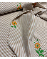 nude roze streepjes met geborduurde aztec bloemetje - seersucker