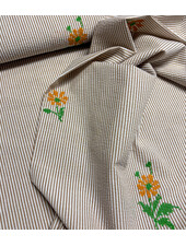 nude pink stripes with embroidered Aztec flower - seersucker