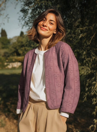 double gauze matelassé double face - pink cherries