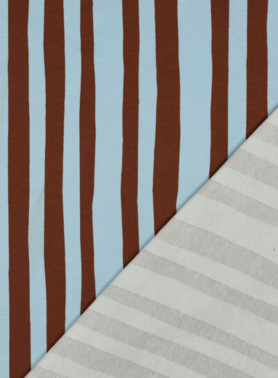 light blue and brown stripes - GOTS French Terry