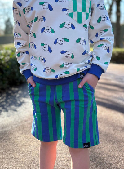 groen en kobaltblauwe strepen - GOTS french terry