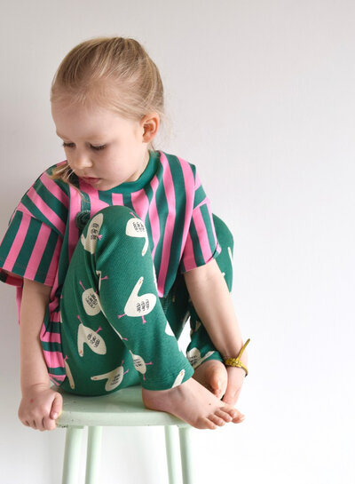 groen en roze strepen - GOTS french terry