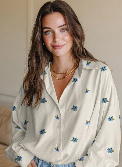 double gauze stitched and embroidered