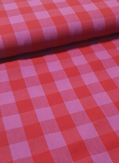 yarn dyed katoen - checks - roze rood