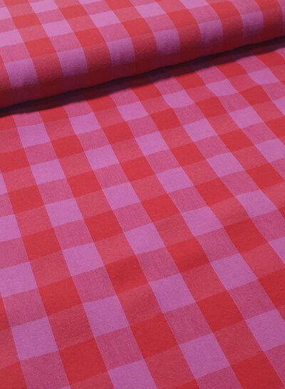 yarn dyed cotton - checks - pink red