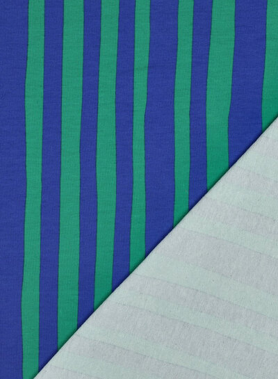 green and cobalt blue stripes - GOTS French terry