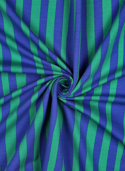 green and cobalt blue stripes - GOTS French terry