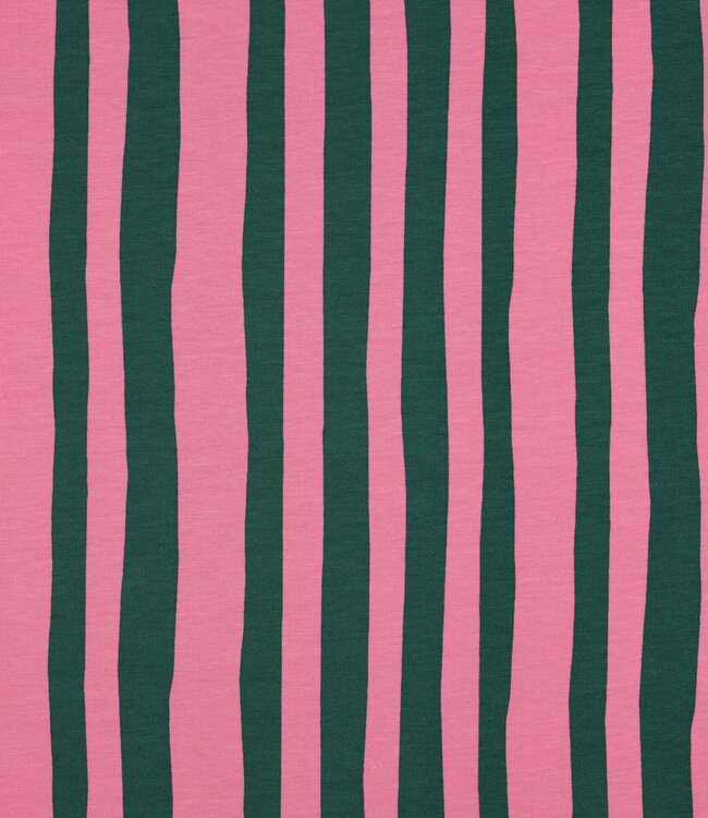 groen en roze strepen - GOTS french terry