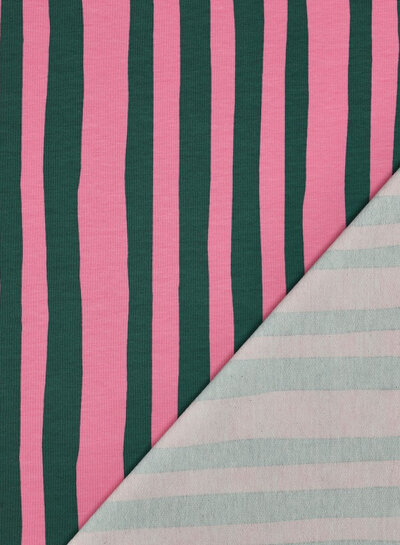 green and pink stripes - GOTS French Terry