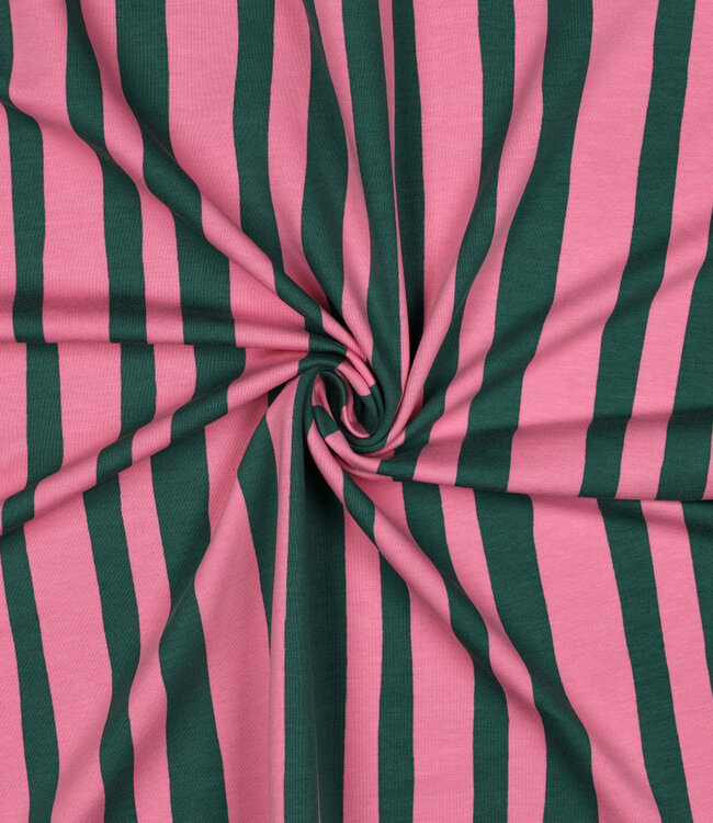 groen en roze strepen - GOTS french terry