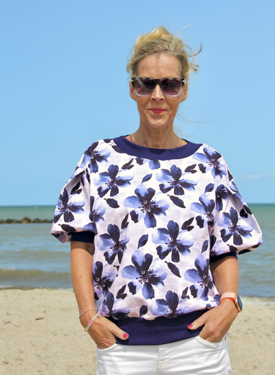 Swafing blauw bloemen - french terry