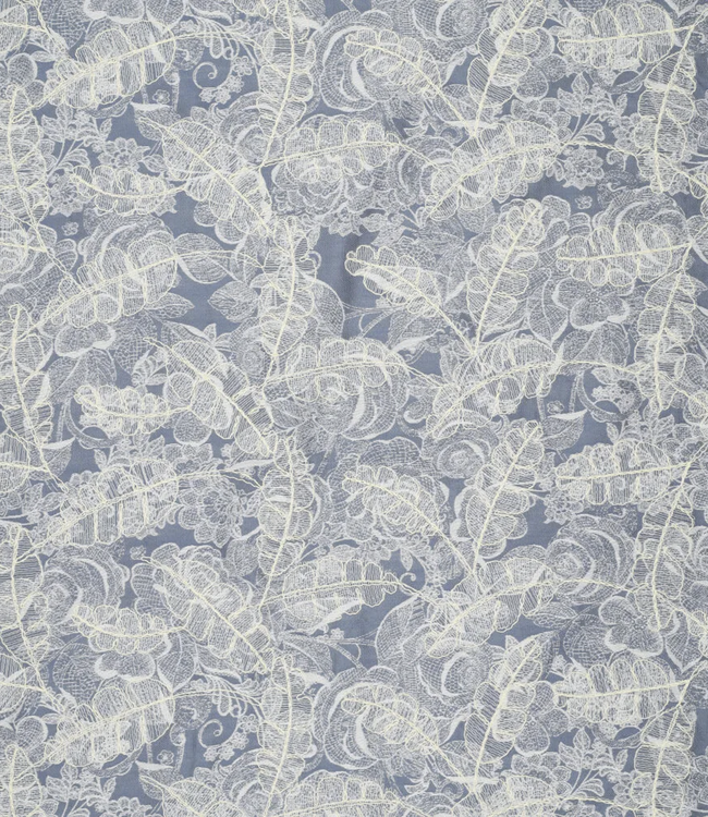 blauw geborduurde bloemen dunne jacquard