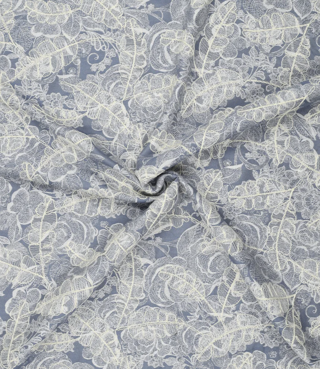 blauw geborduurde bloemen dunne jacquard