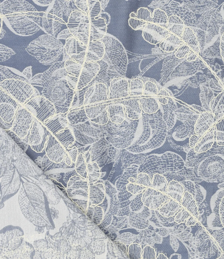 blauw geborduurde bloemen dunne jacquard