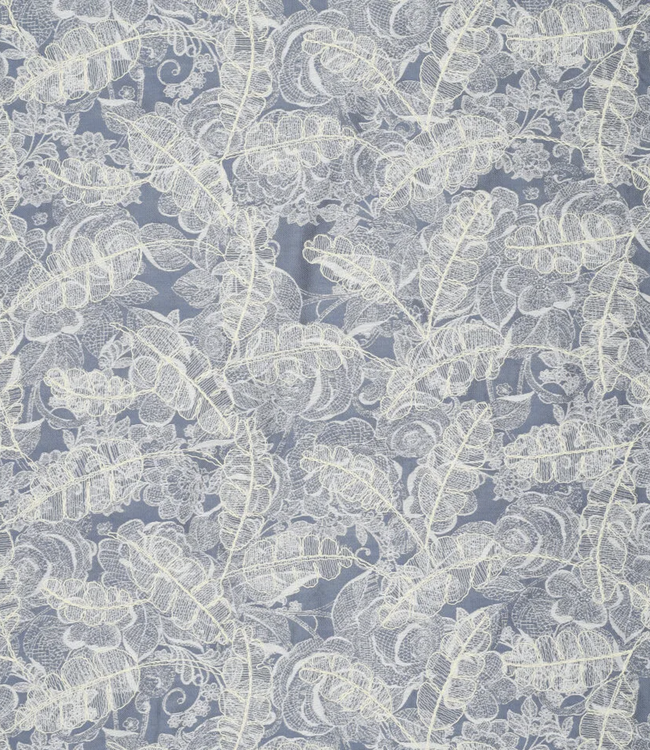 blauw geborduurde bloemen dunne jacquard