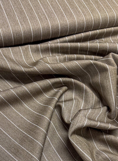 Madeline khaki bruin - pine stripe - soepelvallende gabardine wool touch
