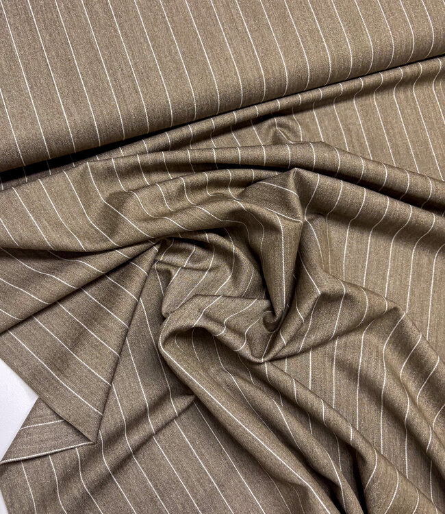 Madeline khaki bruin - pine stripe - soepelvallende gabardine wool touch