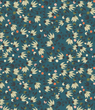 riverbank collection edge flower teal - cotton