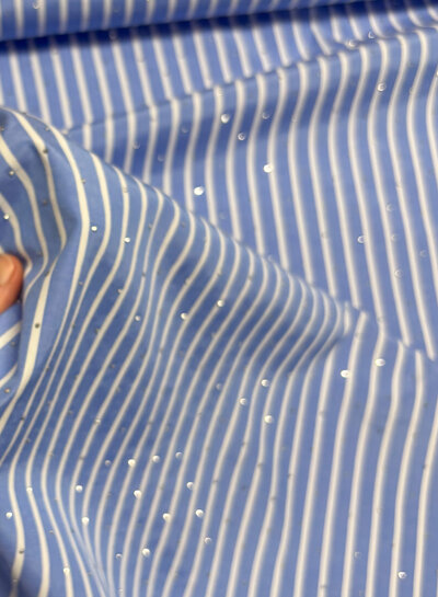 rhinestones blue white striped cotton shirt