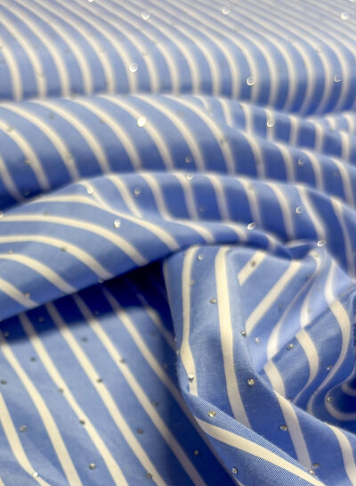 rhinestones blue white striped cotton shirt