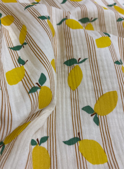 tetra lemons and cognac stripes - double gauze/tetra
