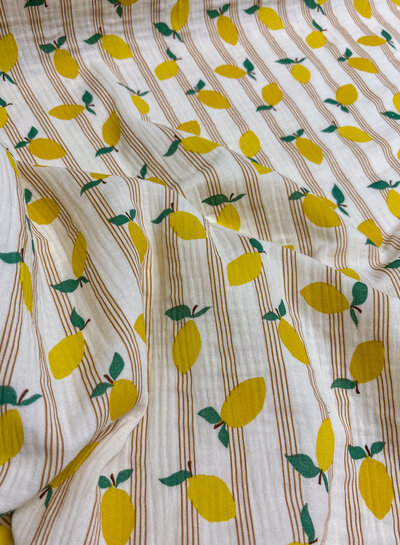 tetra lemons and cognac stripes - double gauze/tetra