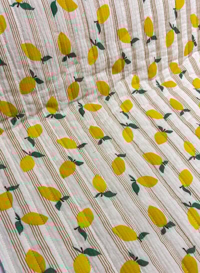 lemons and stripes - quilted double gauze - stepper