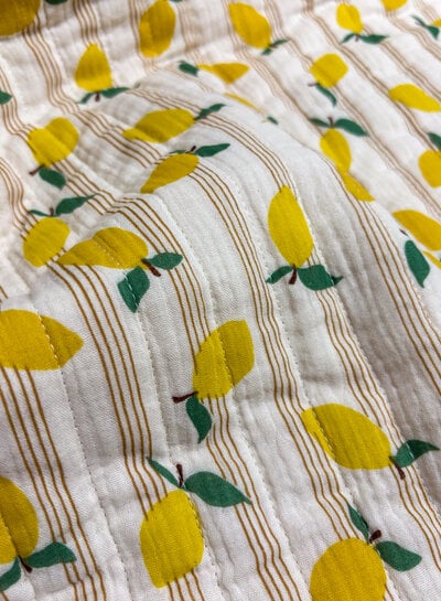 lemons and stripes - quilted double gauze - stepper