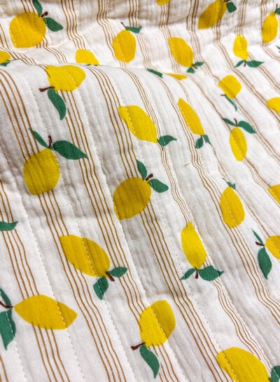 lemons and stripes - quilted double gauze - stepper