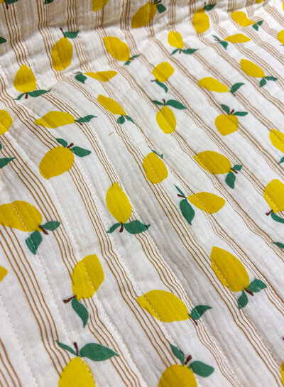 lemons and stripes - quilted double gauze - stepper