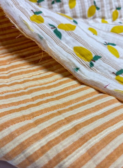 lemons and stripes - quilted double gauze - stepper