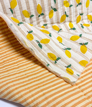 lemons and stripes - quilted double gauze - stepper