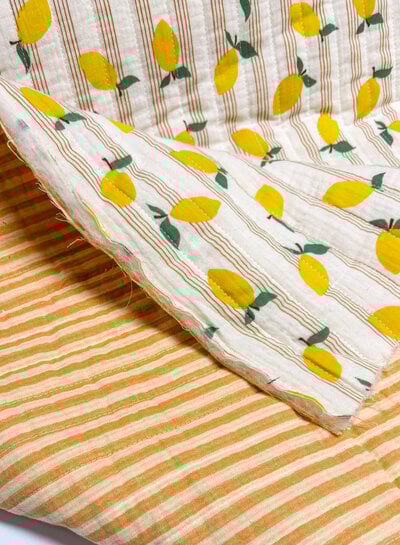 lemons and stripes - quilted double gauze - stepper