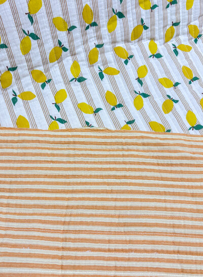 citroenen en streepjes - gewatteerde double gauze - stepper