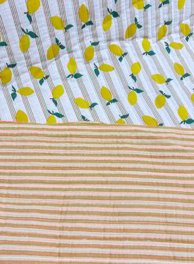 lemons and stripes - quilted double gauze - stepper