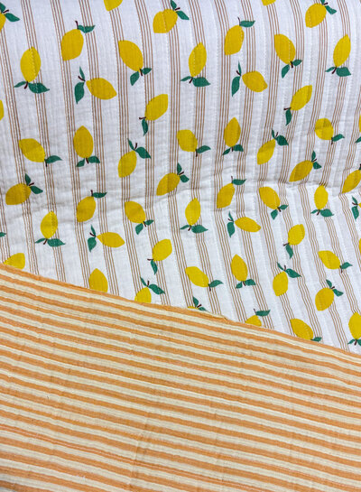 citroenen en streepjes - gewatteerde double gauze - stepper