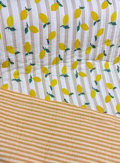 lemons and stripes - quilted double gauze - stepper