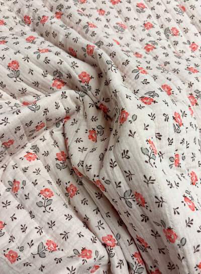 flowers and seersucker vichy - quilted double gauze - stepper