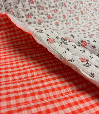 flowers and seersucker vichy - quilted double gauze - stepper
