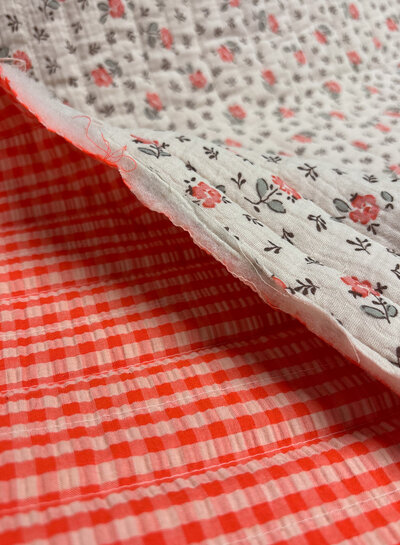 flowers and seersucker vichy - quilted double gauze - stepper