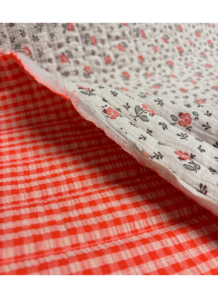 flowers and seersucker vichy - quilted double gauze - stepper